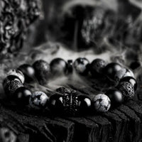 "Lord Black Warrior" Natural Crystal Bead Bracelet - Ragnar-Obsidian & Snowflake Obsidian with Lava Stone-14cm-State of Style