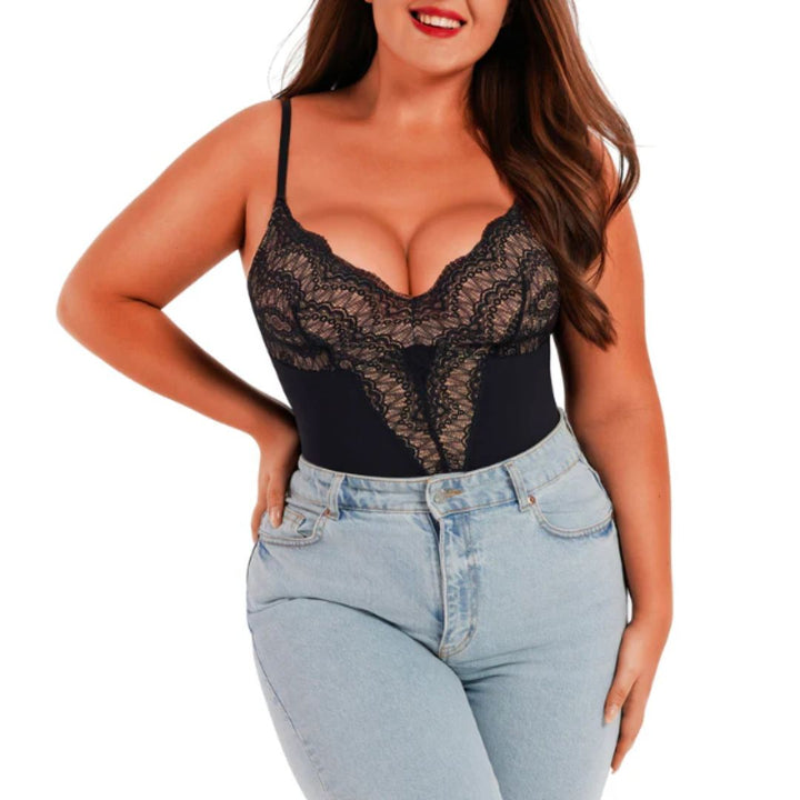 Lorrine V-Neck Lace Bodysuit – Elegant Shapewear with Tummy Control-Black-S-State of Style