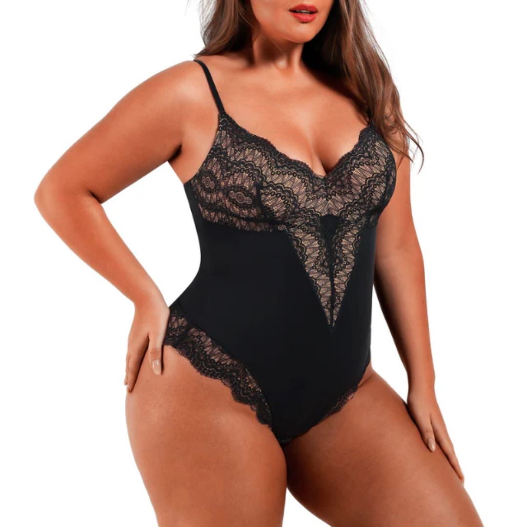 Lorrine V-Neck Lace Bodysuit – Elegant Shapewear with Tummy Control-Black-S-State of Style