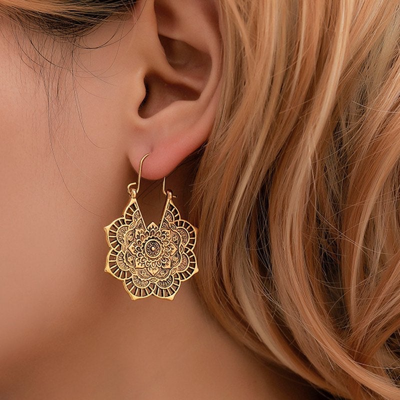 Lotus Mandala Earrings - Levana-Gold-State of Style