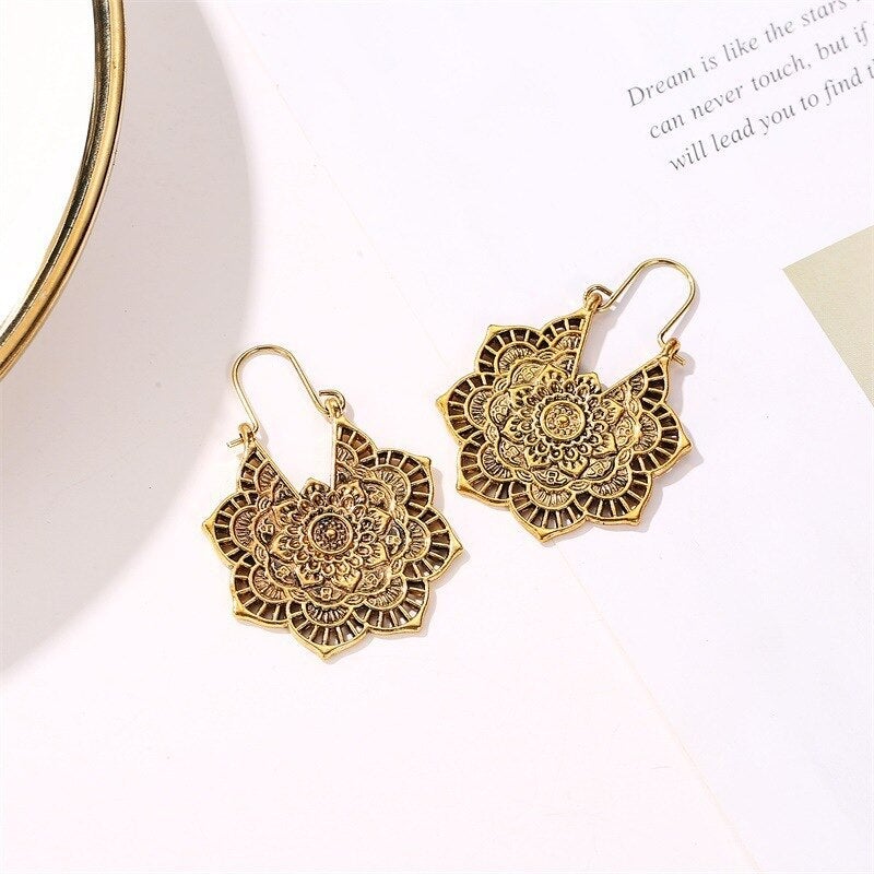 Lotus Mandala Earrings - Levana-Gold-State of Style