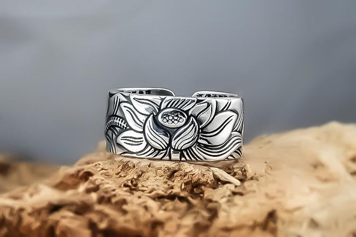 Lotus Sutra Silver Ring | Elegant Floral Jewellery-State of Style