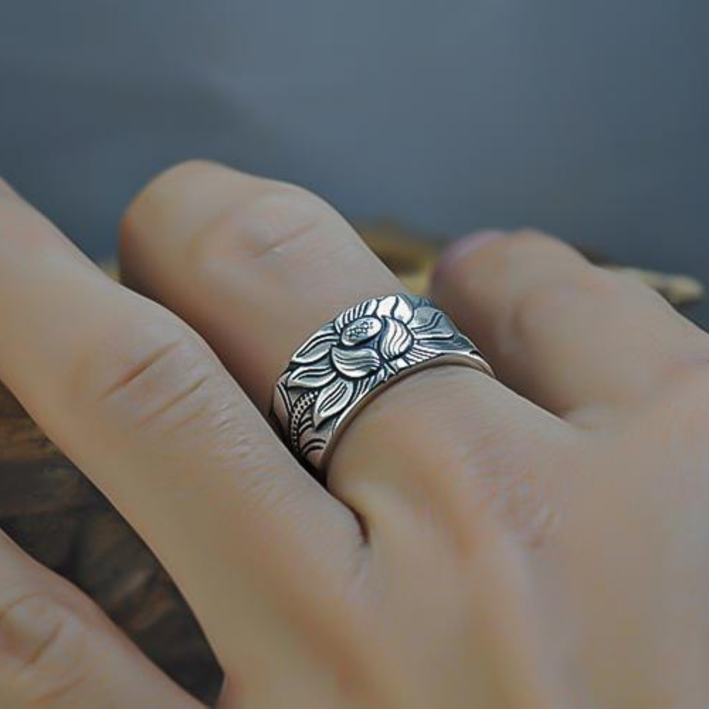 Lotus Sutra Silver Ring | Elegant Floral Jewellery-State of Style