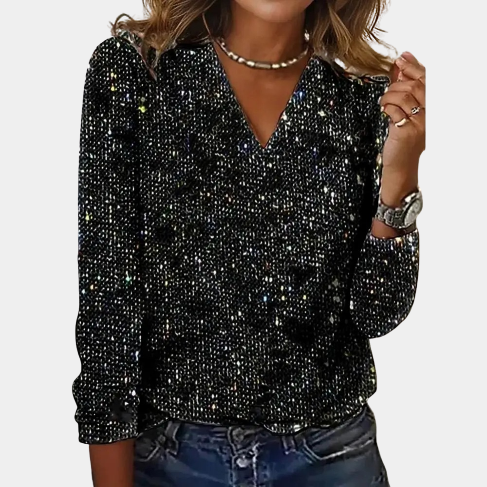Louaya - Elegant Women's Top with Glitter-Black-S-State of Style