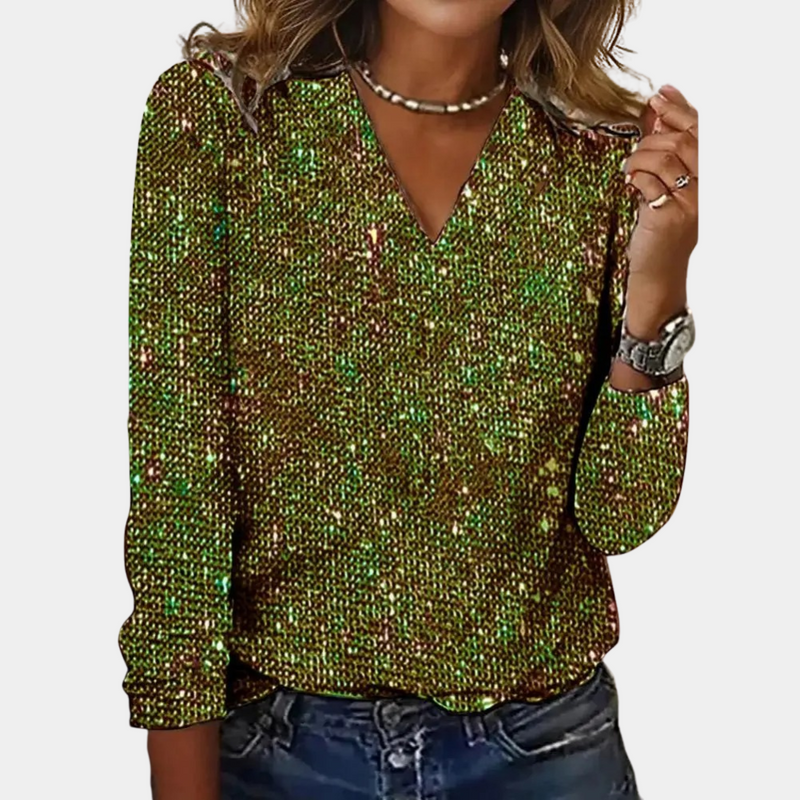 Louaya - Elegant Women's Top with Glitter-Green-S-State of Style
