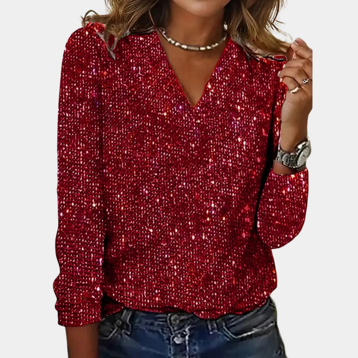 Louaya - Elegant Women's Top with Glitter-Red-S-State of Style