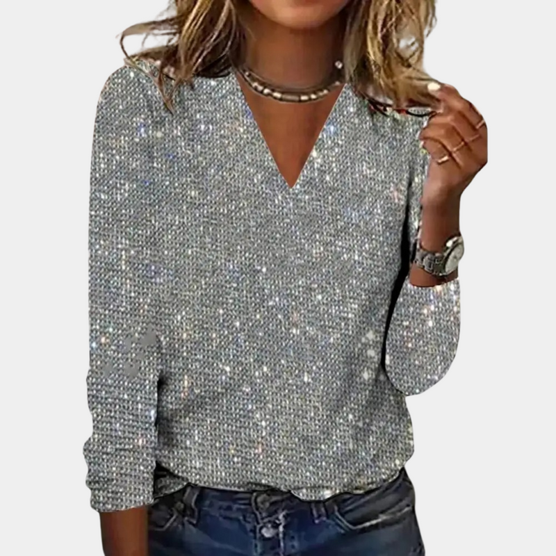 Louaya - Elegant Women's Top with Glitter-Silver-S-State of Style