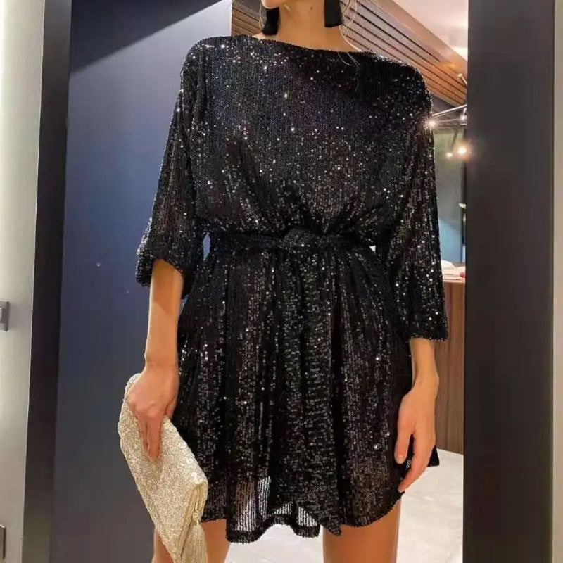 Louise Dress | Glitter Glamour | Women's Fashion-Gold-S-State of Style