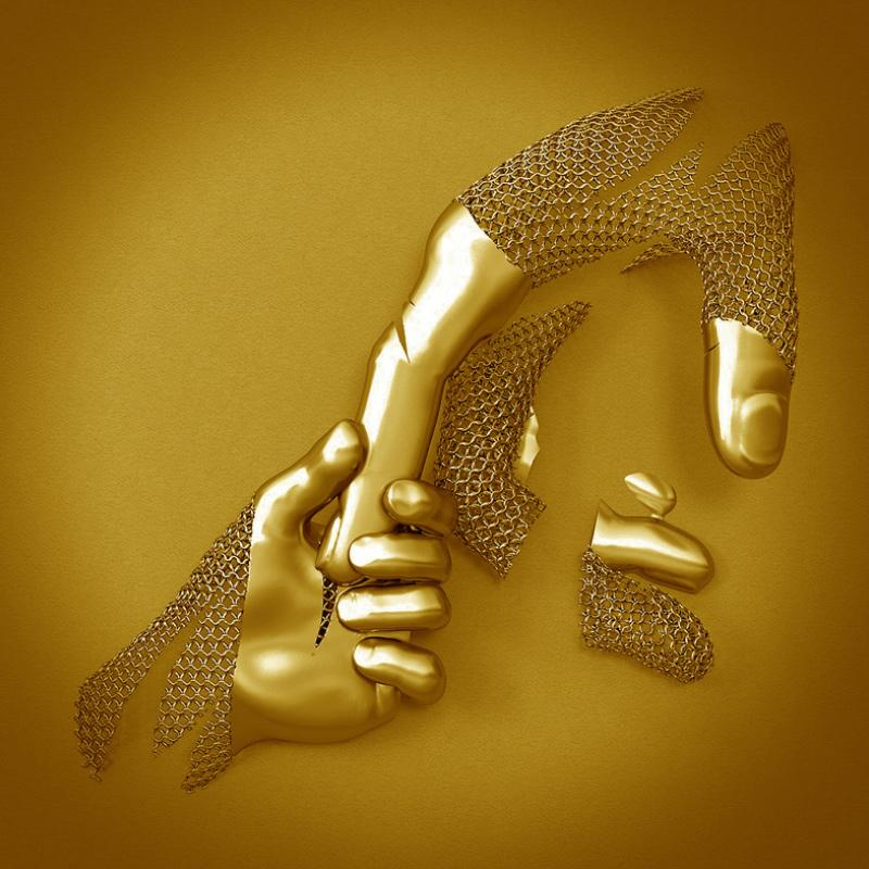 Love Canvas with Metal Figure - AmorArte-Gold (No frame)-Holding hands-30 cm x 40 cm-State of Style