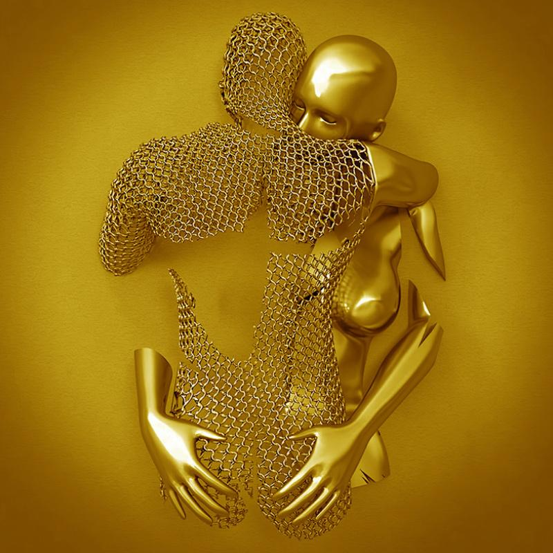 Love Canvas with Metal Figure - AmorArte-Gold (No frame)-Loving embrace-30 cm x 40 cm-State of Style