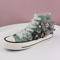 Lovebug Lace-Up Sneakers – Floral High-Tops with Pearl Embellishments-6.0 (23.5cm)-State of Style