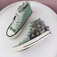 Lovebug Lace-Up Sneakers – Floral High-Tops with Pearl Embellishments-6.0 (23.5cm)-State of Style