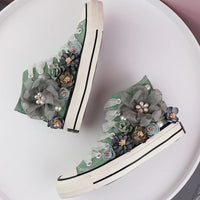 Lovebug Lace-Up Sneakers – Floral High-Tops with Pearl Embellishments-6.0 (23.5cm)-State of Style