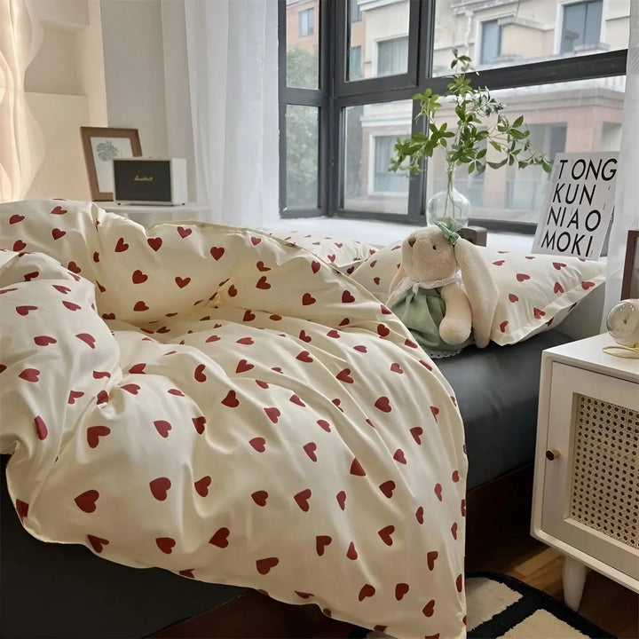 LoveLuxe Heart Motif Quilt Cover Set-140x200 cm-State of Style
