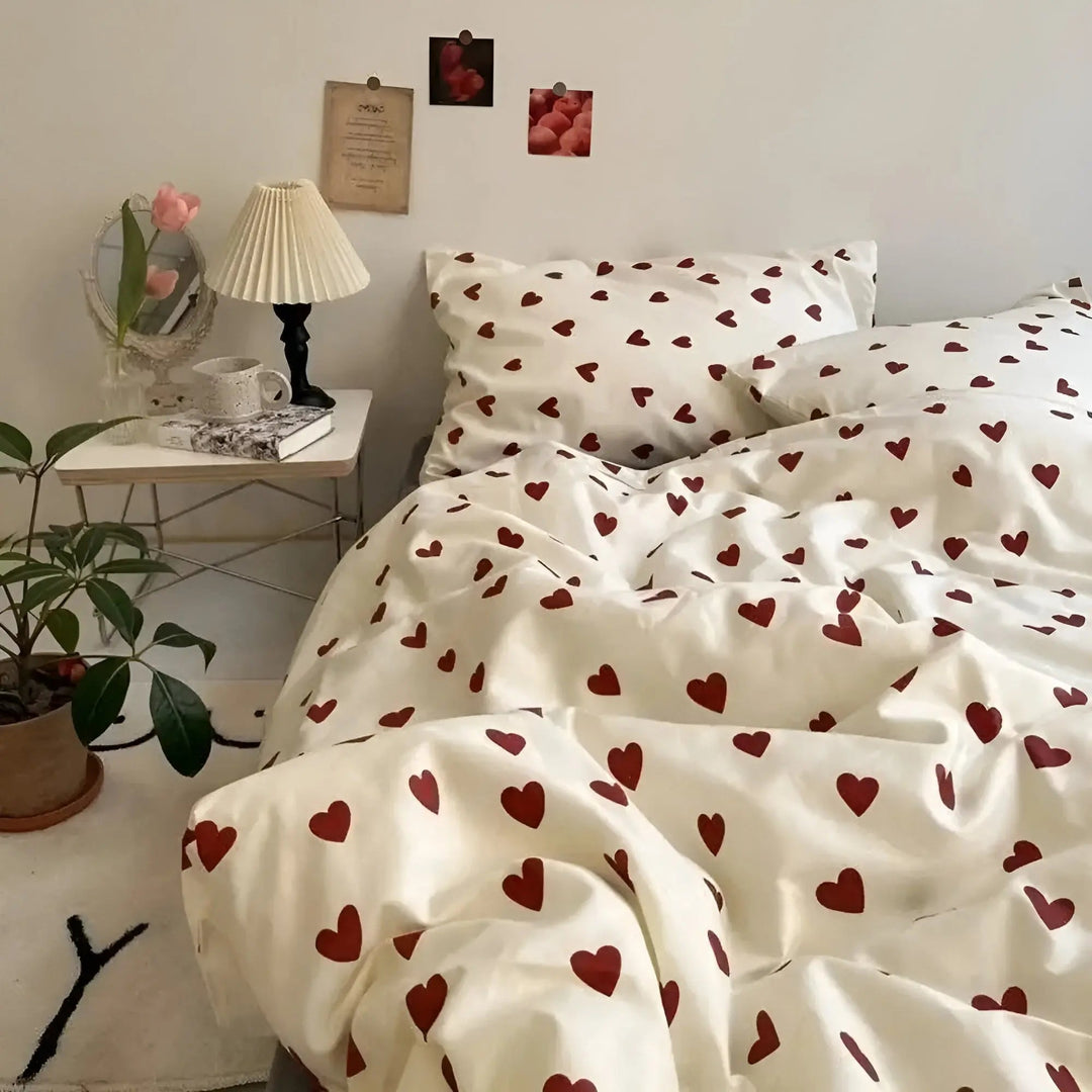 LoveLuxe Heart Motif Quilt Cover Set-140x200 cm-State of Style
