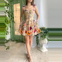 Lovely Dress with Floral Embroidery and Straps - Lilac-Apricot-XS-State of Style