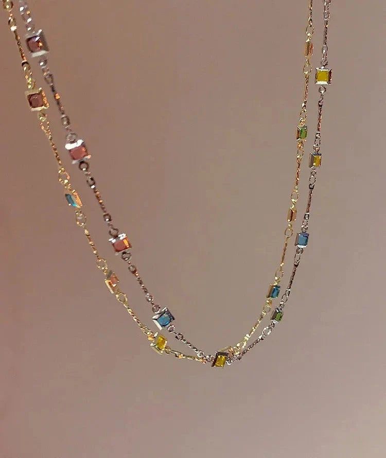 Lovely Gold/Silver Necklace with Colourful Stones - Ivy-Silver-State of Style