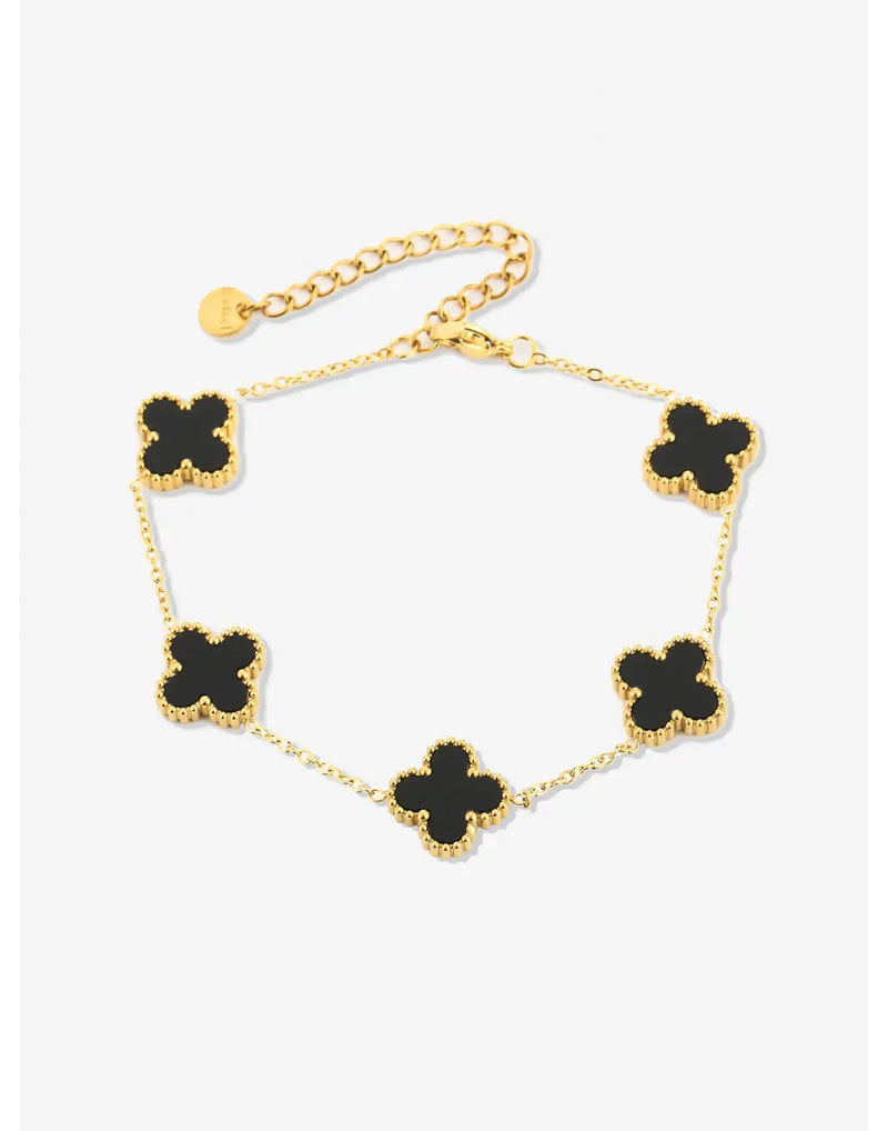 Lucky Clover Five-Leaf Bracelet | Elegant Good Luck Charm Jewellery-Black-State of Style