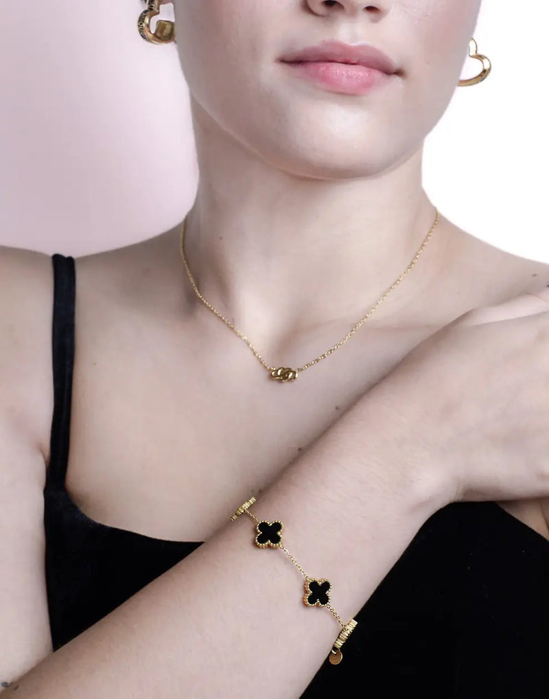 Lucky Clover Five-Leaf Bracelet | Elegant Good Luck Charm Jewellery-Black-State of Style