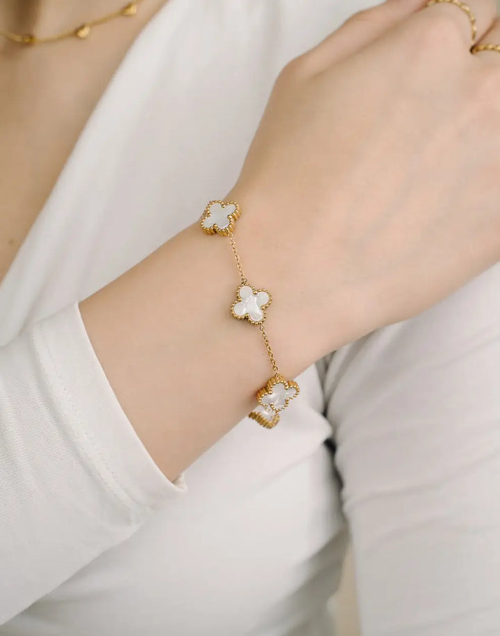 Lucky Clover Five-Leaf Bracelet | Elegant Good Luck Charm Jewellery-Pearl-State of Style