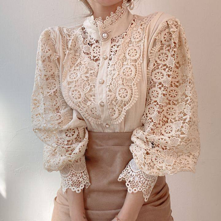 Lucy Lace Blouse | Classic, Elegant & Timeless Wardrobe Essential-Apricot-S-State of Style