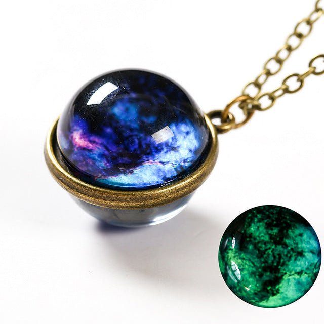 Luminous Glass Orb Pendant Necklace with Stainless Steel Chain-Blue Moon-State of Style