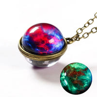 Luminous Glass Orb Pendant Necklace with Stainless Steel Chain-Blue Red-State of Style