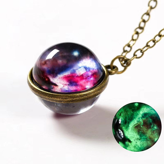 Luminous Glass Orb Pendant Necklace with Stainless Steel Chain-Violet Glow-State of Style