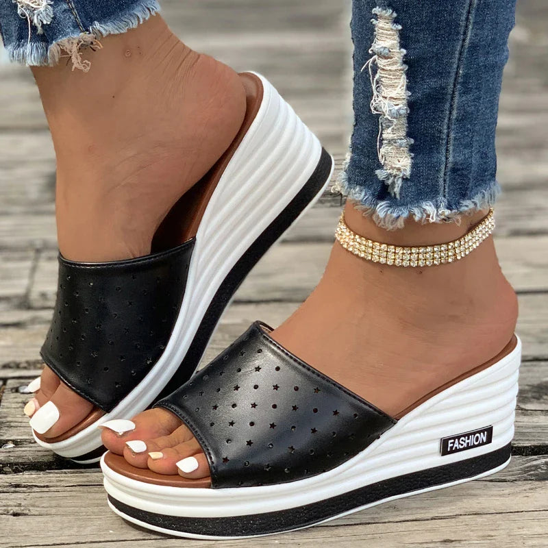 Luna - Orthopedische Elegante Zwarte Wedges-Wit-35-State of Style