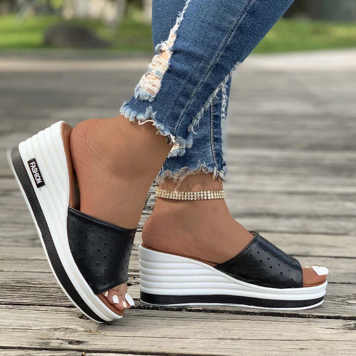 Luna - Orthopedische Elegante Zwarte Wedges-Wit-35-State of Style