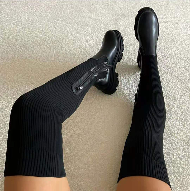 Luna Over-the-Knee Sock Boots-Black-5.5-State of Style
