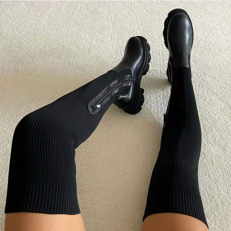 Luna Over-the-Knee Sock Boots-Black-5.5-State of Style