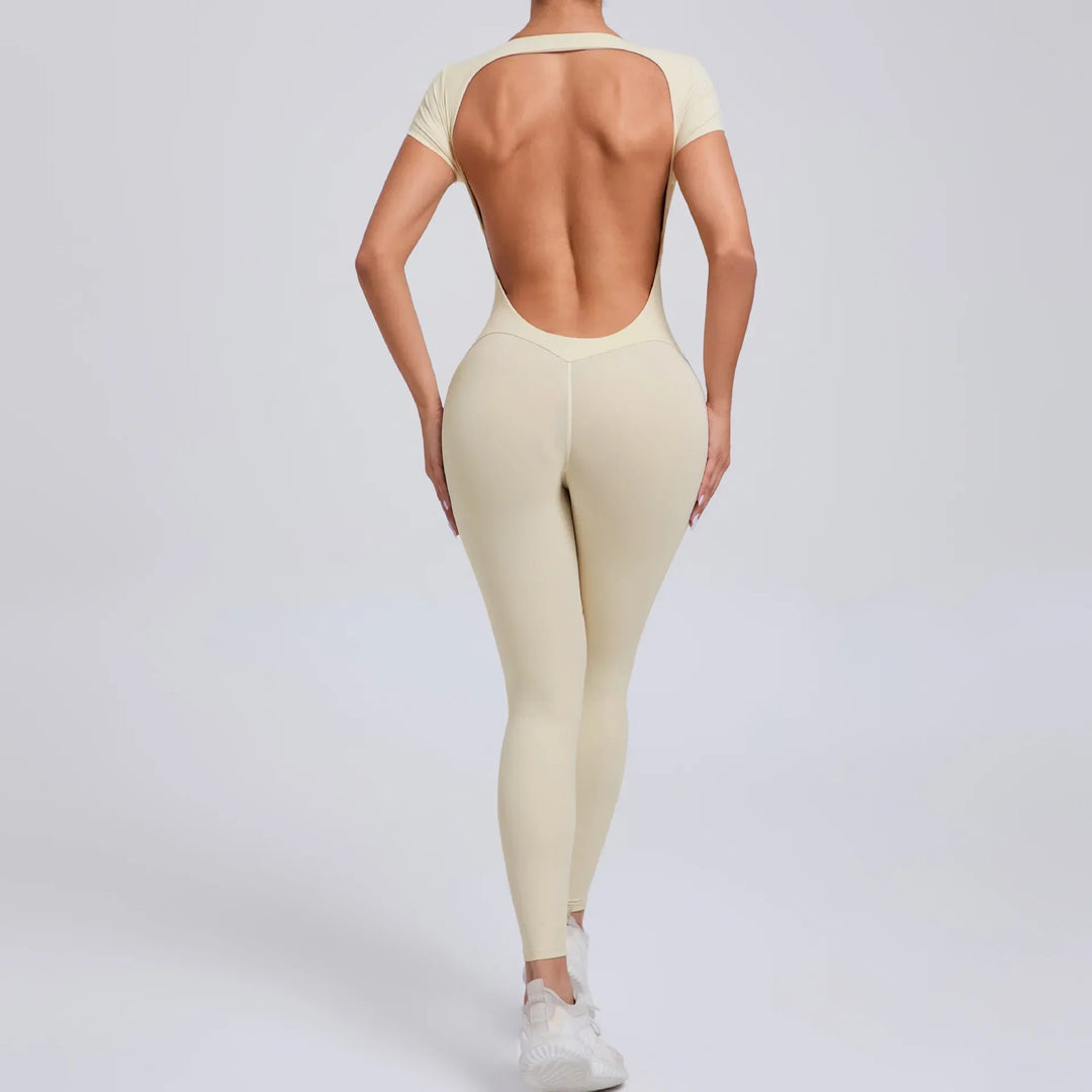 Luna Yoga Jumpsuit with Breathable & Flexible Design-Beige-L-State of Style