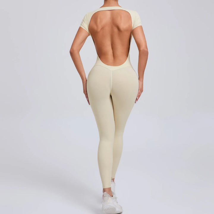 Luna Yoga Jumpsuit with Breathable & Flexible Design-Beige-L-State of Style