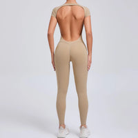 Luna Yoga Jumpsuit with Breathable & Flexible Design-Khaki-S-State of Style
