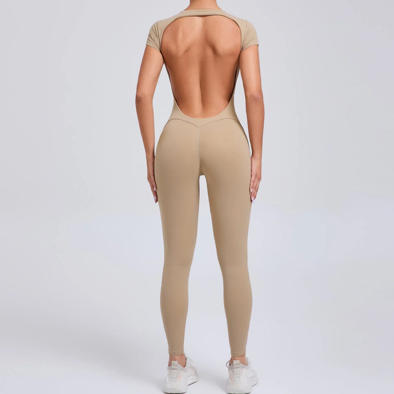 Luna Yoga Jumpsuit with Breathable & Flexible Design-Khaki-S-State of Style