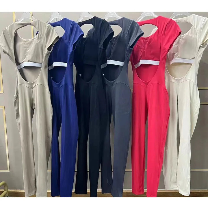 Luna Yoga Jumpsuit with Breathable & Flexible Design-Red-S-State of Style