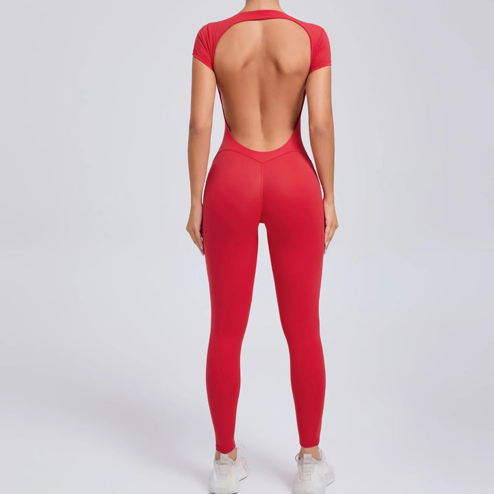 Luna Yoga Jumpsuit with Breathable & Flexible Design-Red-S-State of Style
