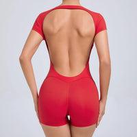Luna Yoga Jumpsuit with Breathable & Flexible Design-Red Short-M-State of Style