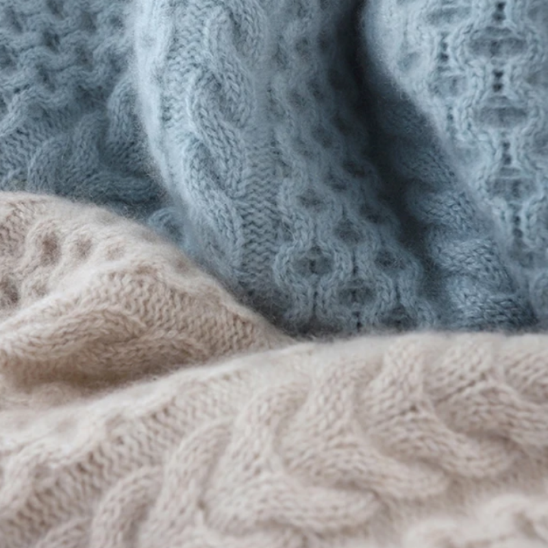 Luxe Cashmere Turtleneck Sweater with Checkered Pattern - Celeste-Blue-XS-State of Style