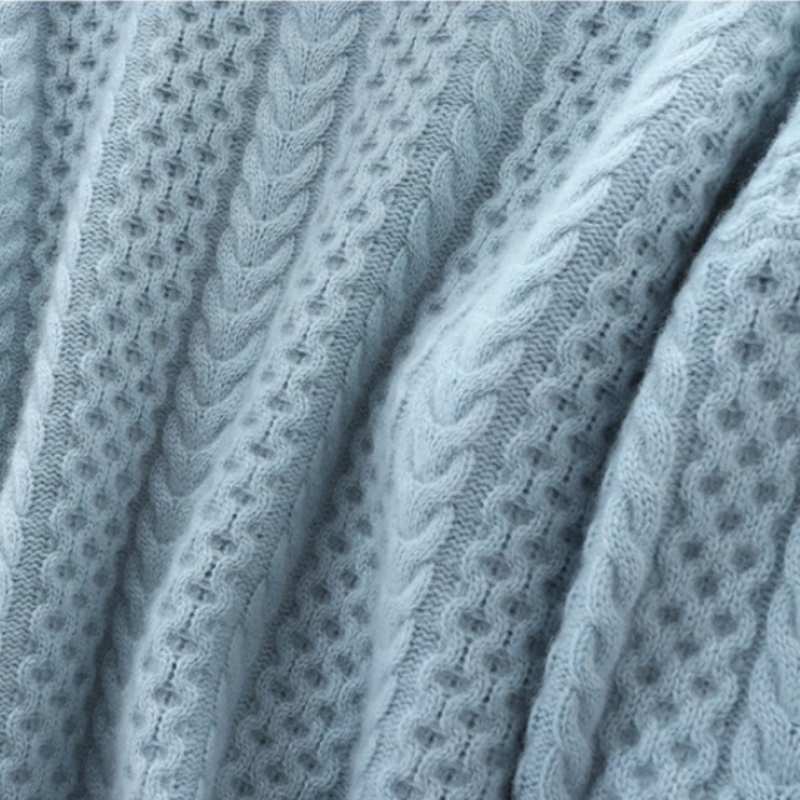 Luxe Cashmere Turtleneck Sweater with Checkered Pattern - Celeste-Blue-XS-State of Style