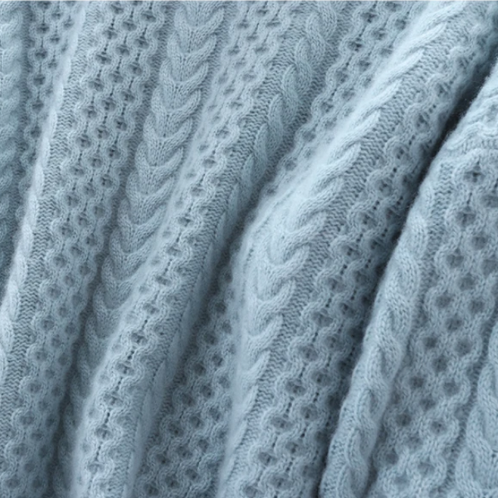 Luxe Cashmere Turtleneck Sweater with Checkered Pattern - Celeste-Blue-XS-State of Style