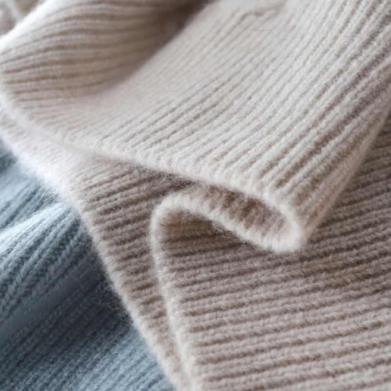 Luxe Cashmere Turtleneck Sweater with Checkered Pattern - Celeste-Blue-XS-State of Style