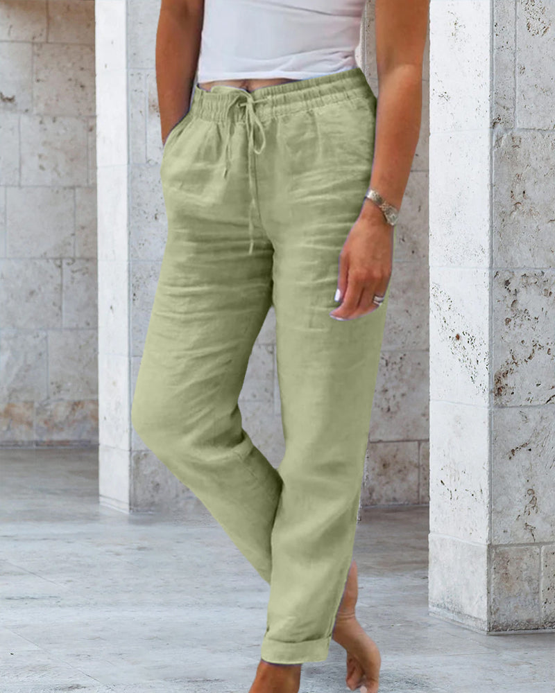 Luxe Cotton Linen Pants - SereneComfort-Green-S-State of Style