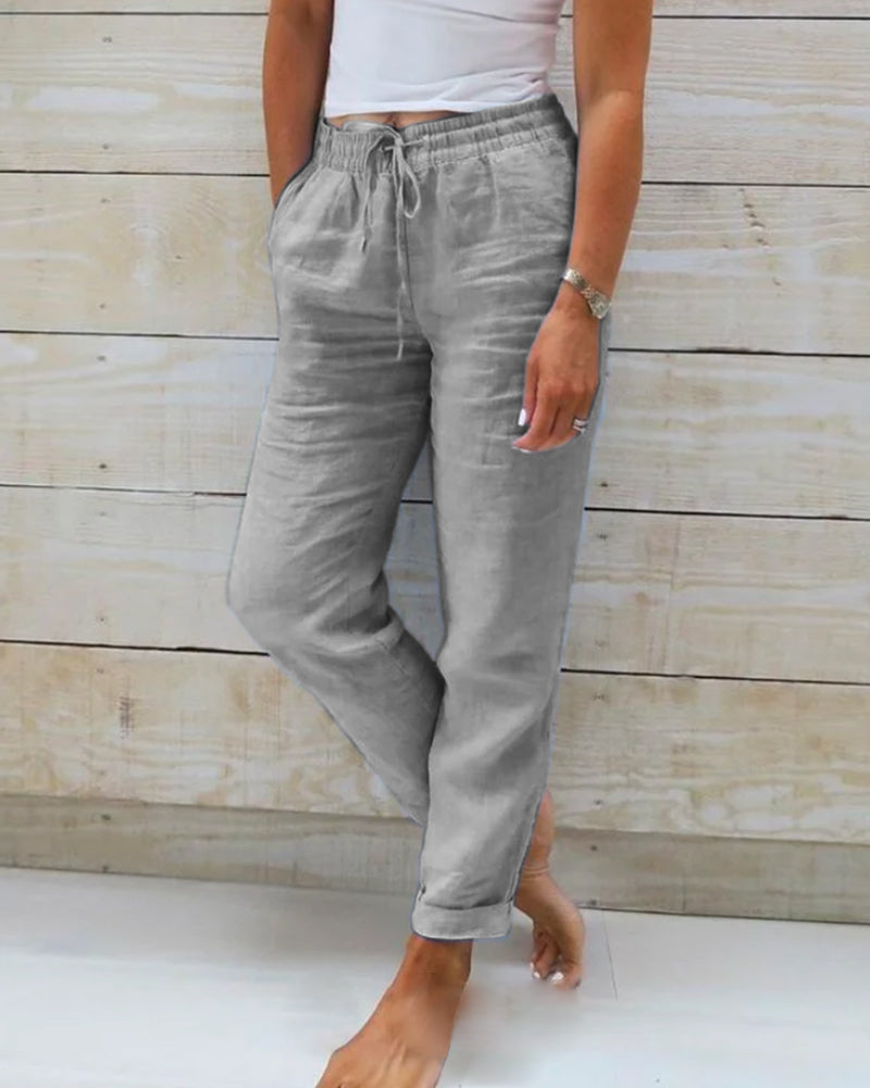 Luxe Cotton Linen Pants - SereneComfort-Grey-S-State of Style