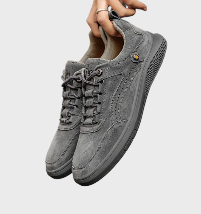 Luxe Leather Sneakers with Lace-Up Design - Victor-Grey-5.5-State of Style