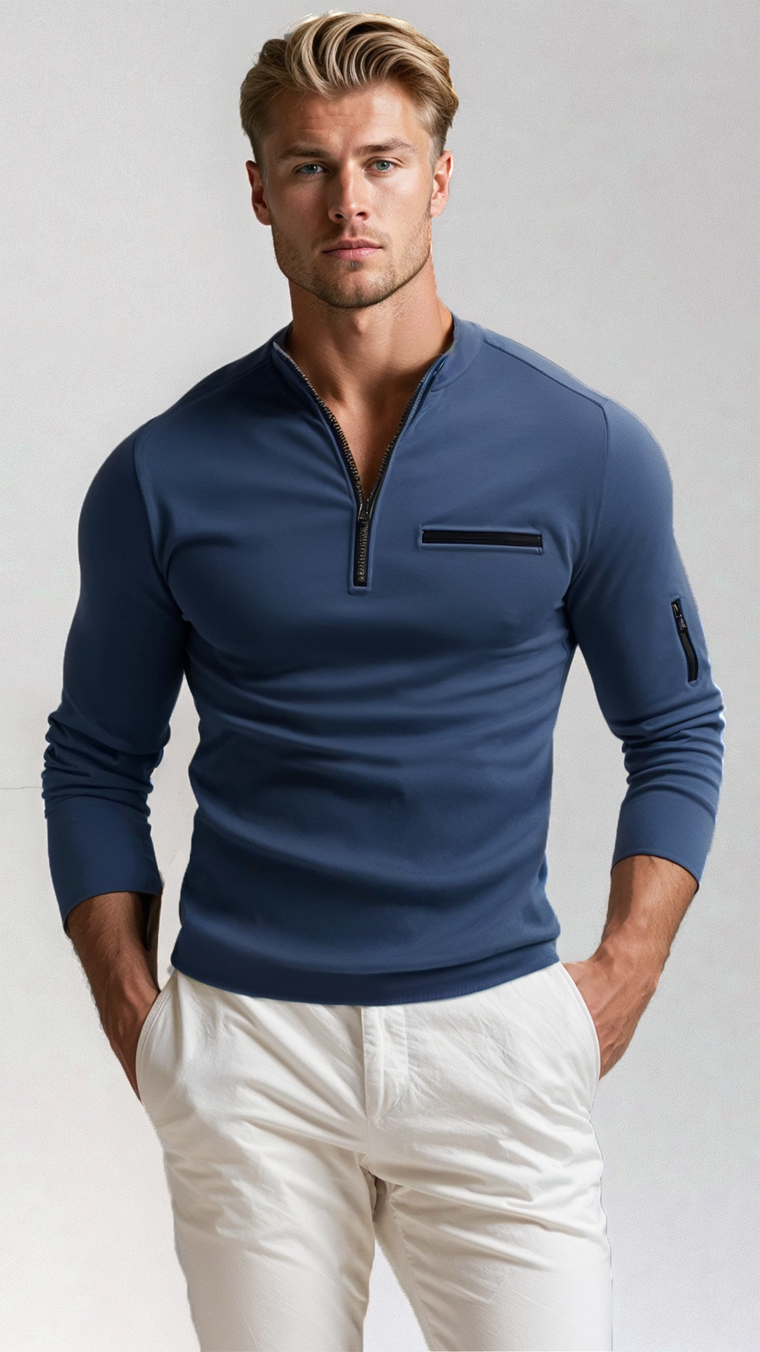 Luxe Men’s Sweater with Zip - Davy-Black-S-State of Style