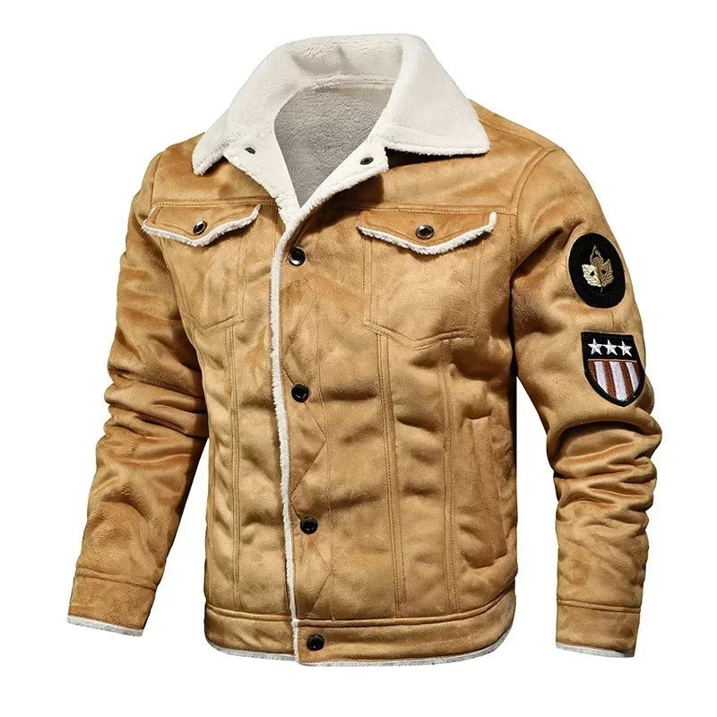 Luxe Oversized Leather Jacket with Velvet Lining - Victor-Khaki-M-State of Style