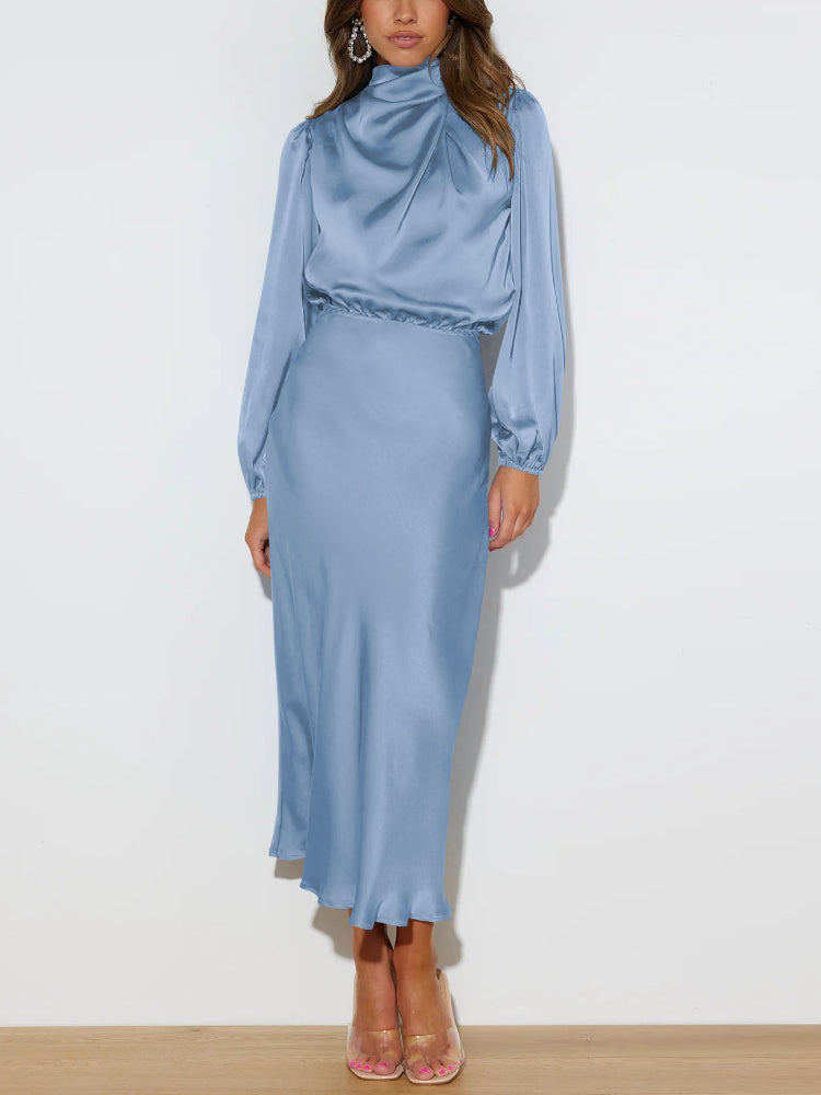 Luxe Satin Dress - Evelina-Blue-S-State of Style
