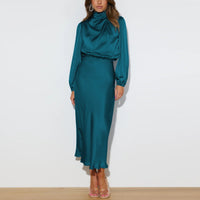 Luxe Satin Dress - Evelina-Teal-S-State of Style
